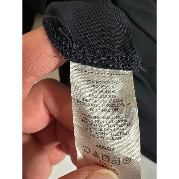 Women L Ann Taylor blue floral 3/4 sheer sleeve crew neck blouse top shirt work - Picture 9 of 10